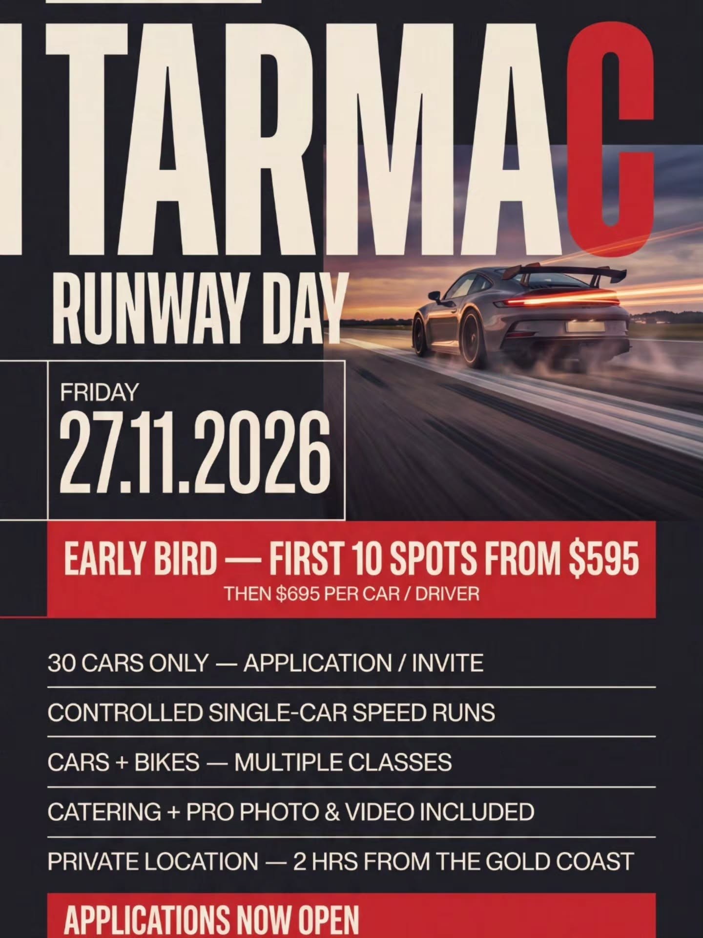 Tarmac Runway Day — Euro track day in Brisbane, QLD on Friday 27 November 2026