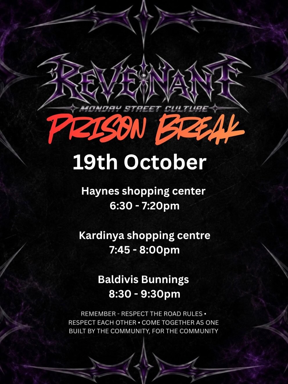 Prison Break — JDM/Stance car meet in Perth, WA on Monday 19 October 2026