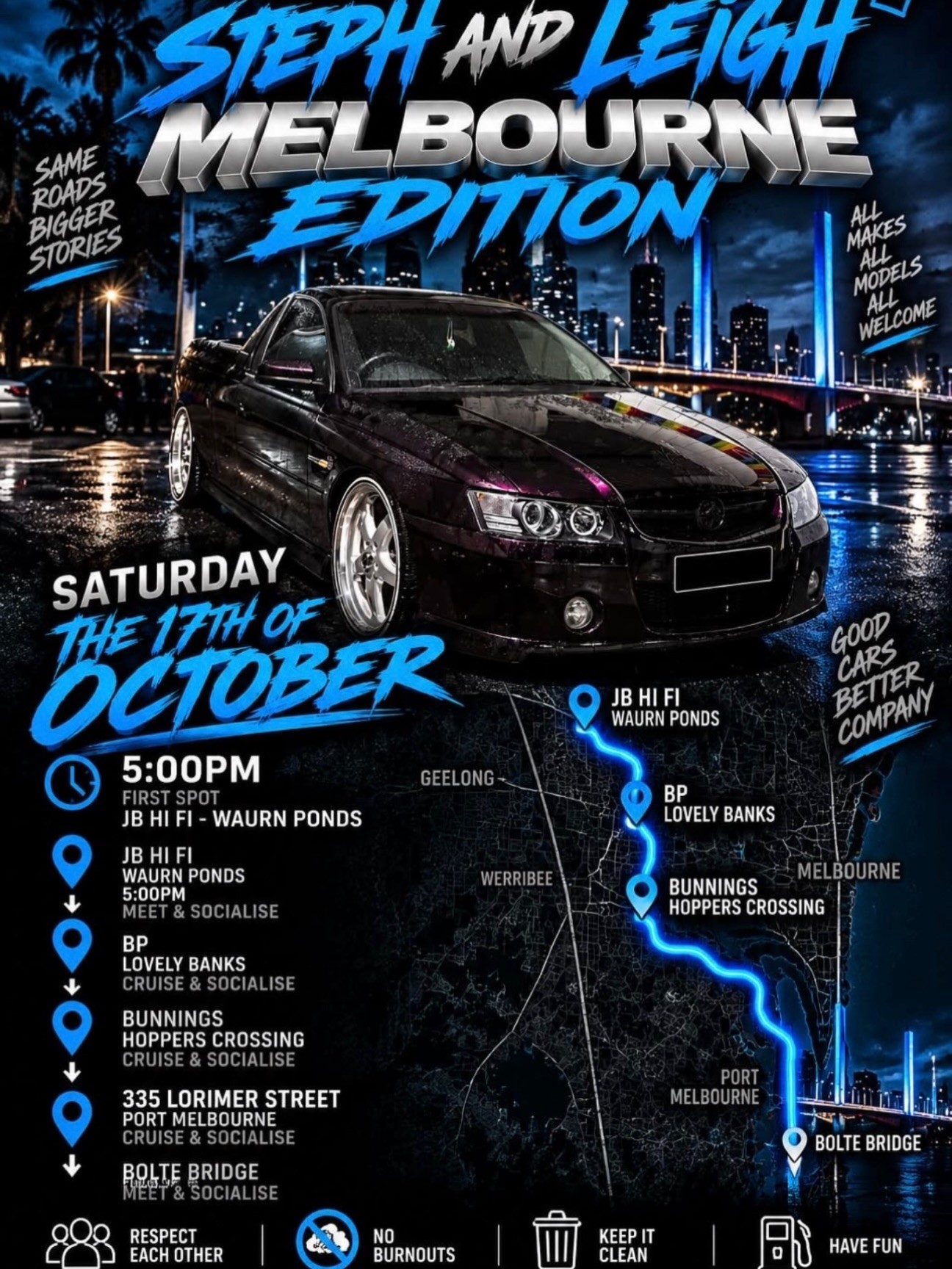 Steph and Leigh Melbourne Edition — Muscle car meet in Melbourne, VIC on Saturday 17 October 2026