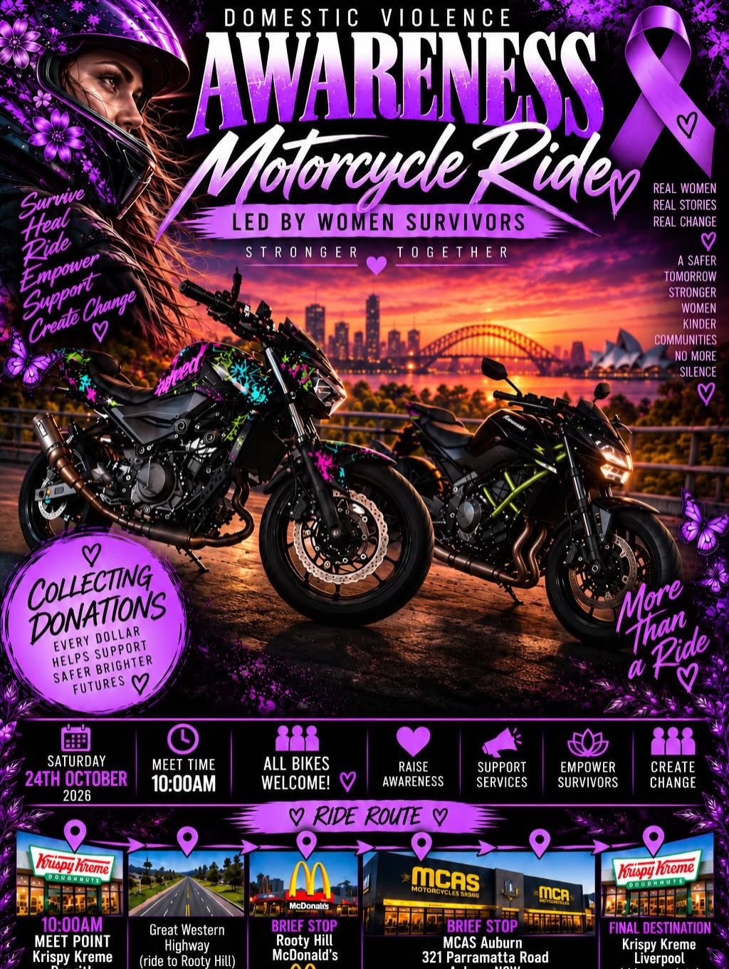 Domestic Violence Awareness Motorcycle Ride — car meet in Sydney, NSW on Saturday 24 October 2026