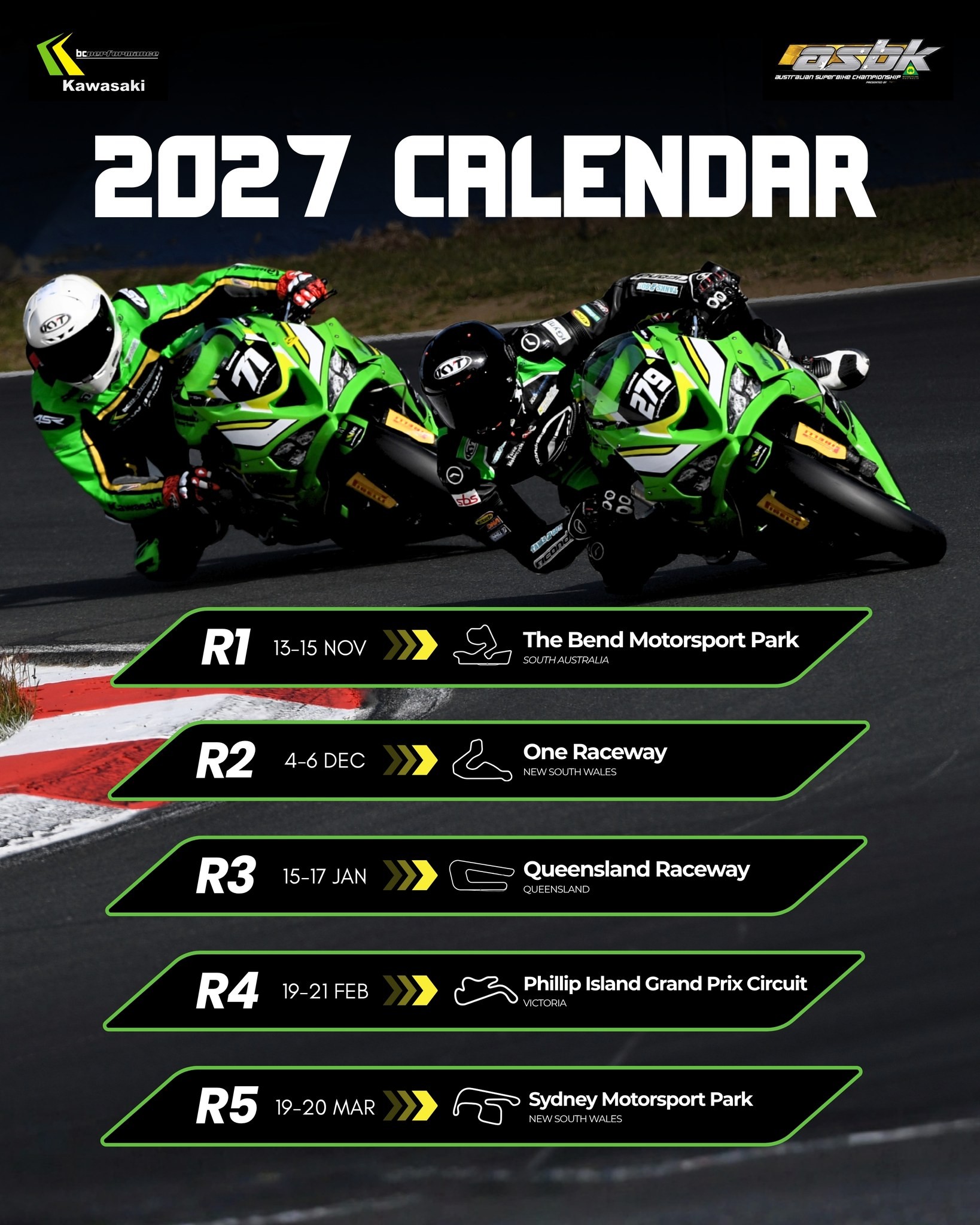 ASBK 2027 Season - Round 1 — spectator event in Adelaide, SA on Friday 13 November 2026