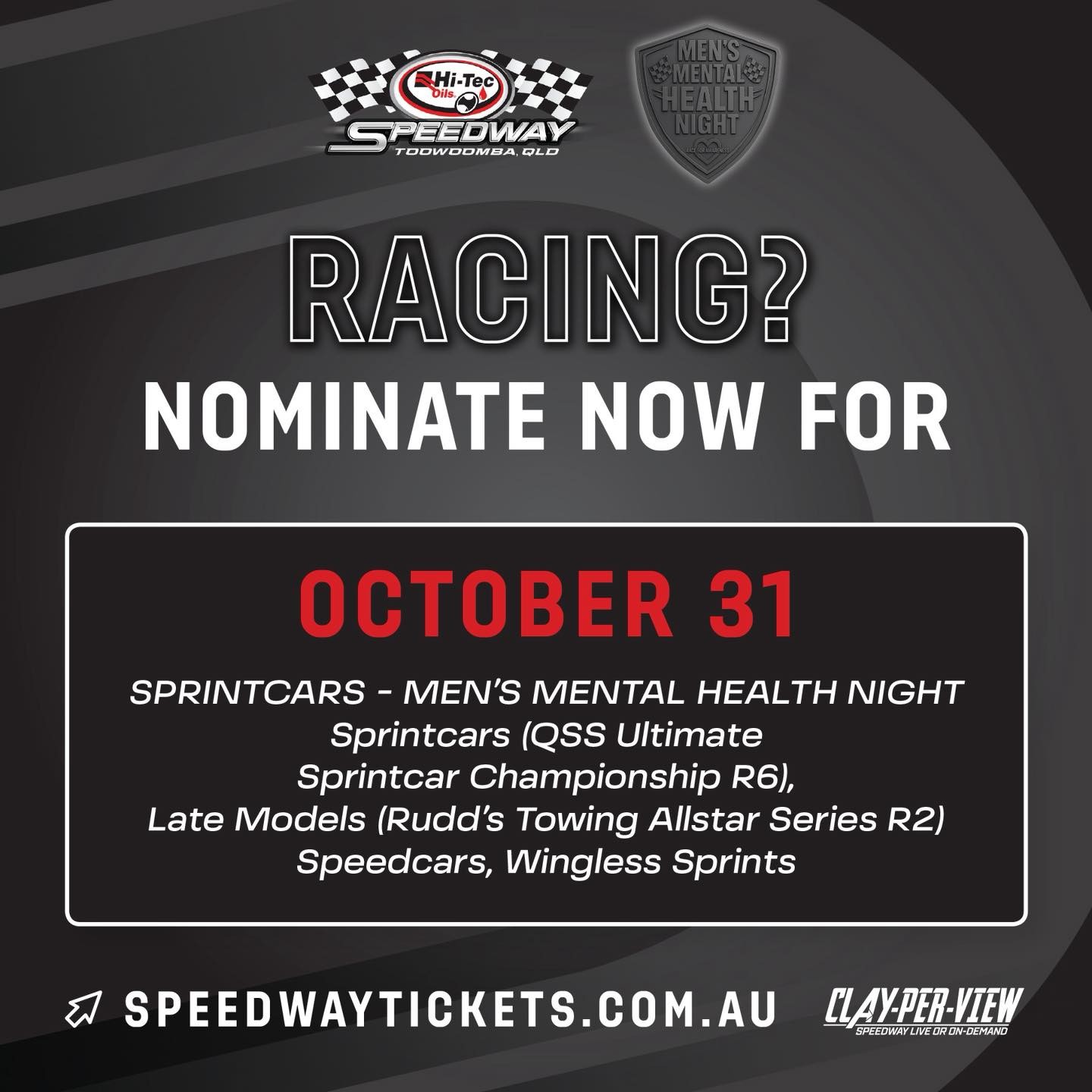 Men's Mental Health Night — Muscle spectator event in Toowoomba, QLD on Saturday 31 October 2026