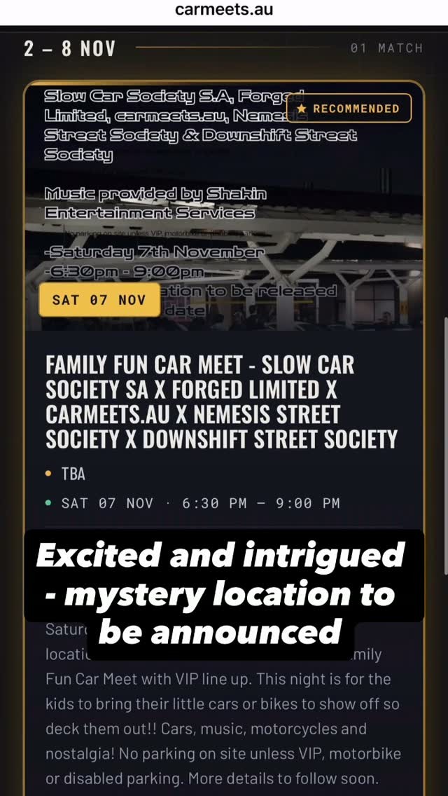 Family Fun Car Meet — Stance/JDM car meet in Adelaide, SA on Saturday 7 November 2026