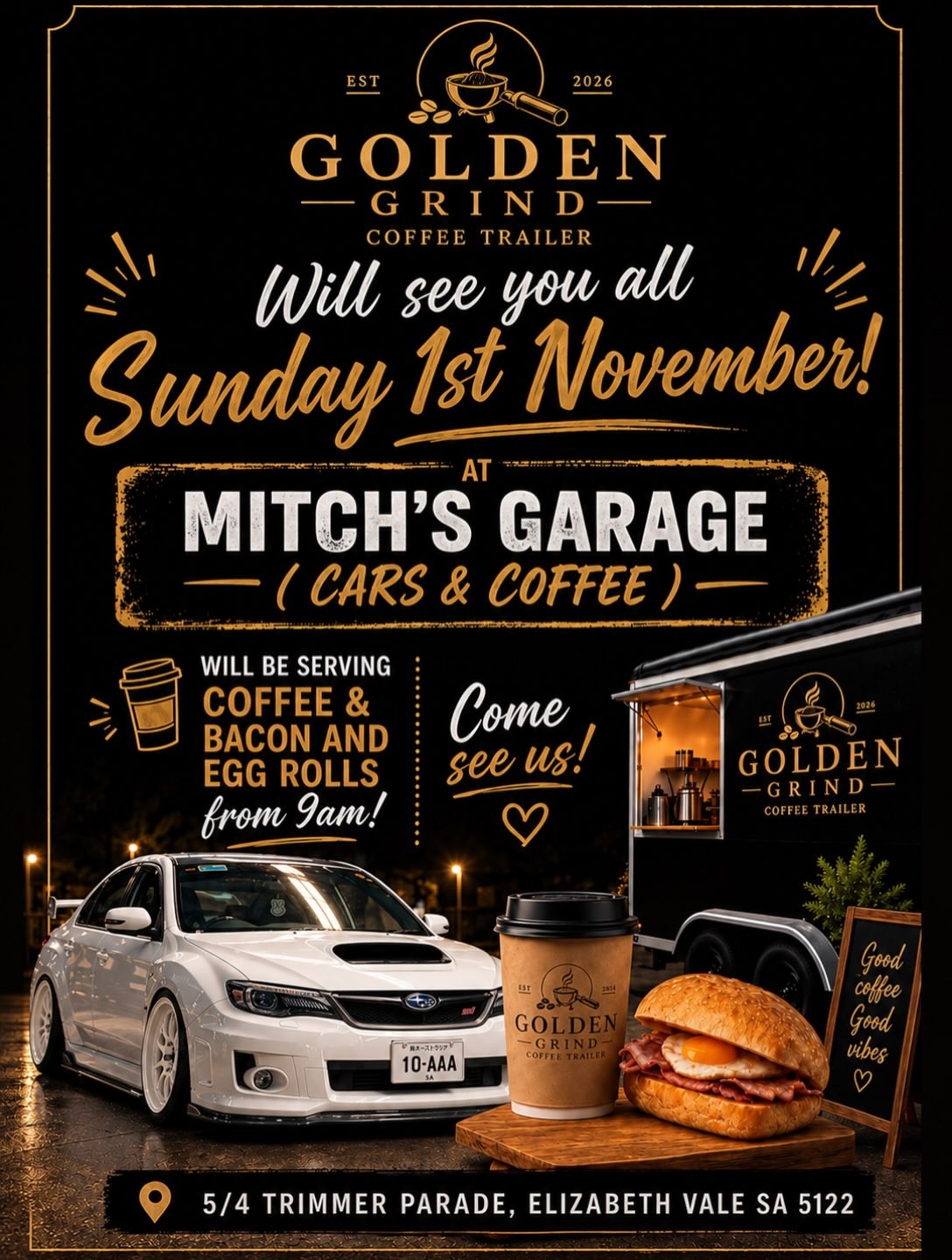 Mitch's Garage Cars & Coffee — JDM car meet in Adelaide, SA on Sunday 1 November 2026