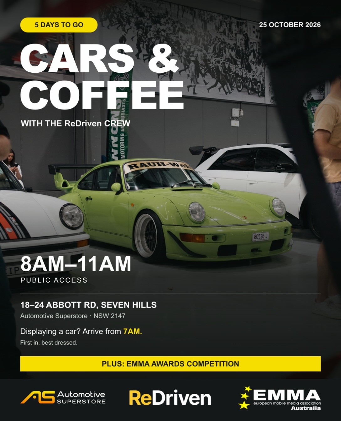 Cars & Coffee with the ReDriven Crew — Euro/JDM car meet in Sydney, NSW on Sunday 25 October 2026
