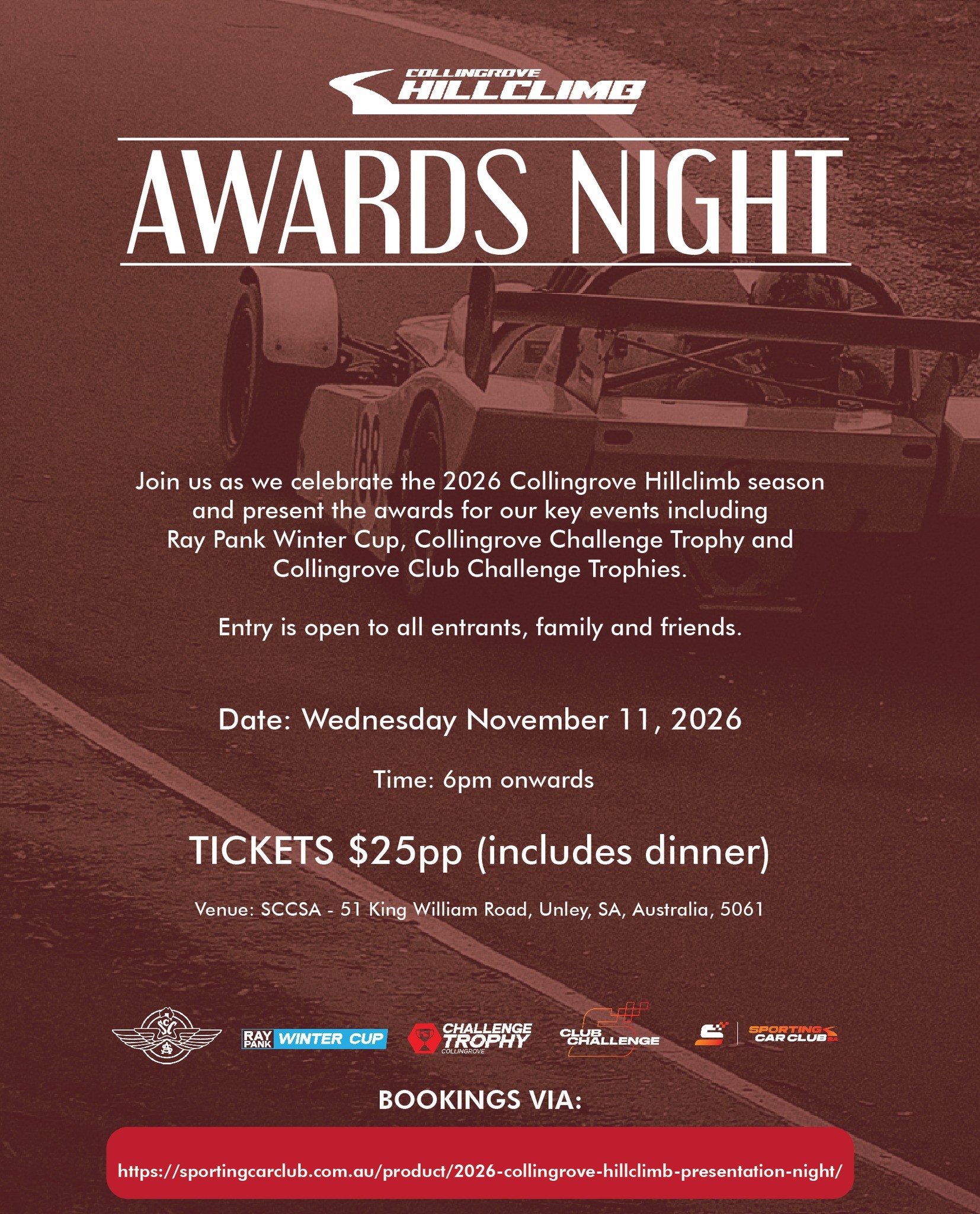 Collingrove Hillclimb Awards Night — Classic car meet in Adelaide, SA on Wednesday 11 November 2026