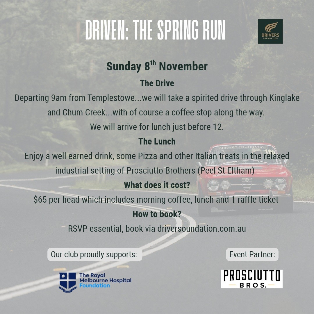 Driven: The Spring Run — Classic/Euro car meet in Melbourne, VIC on Sunday 8 November 2026