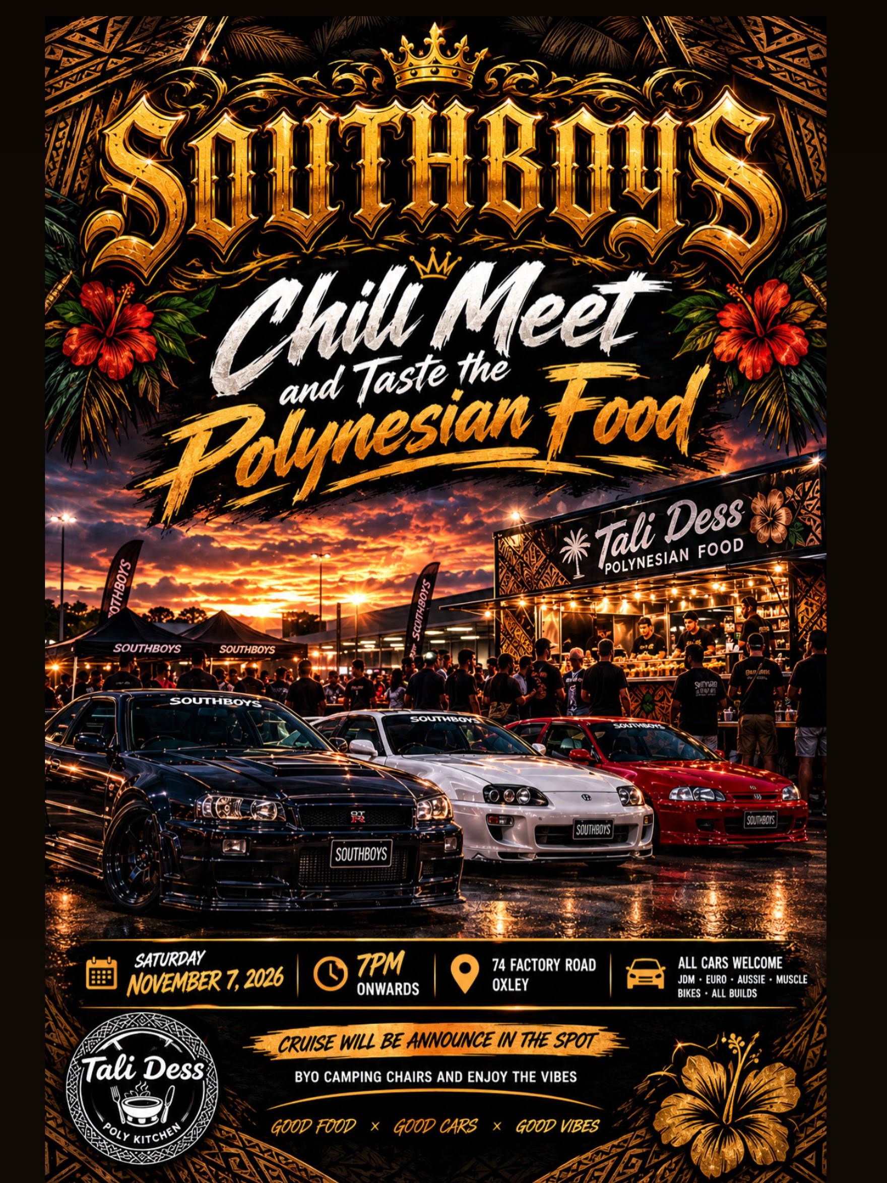 Southboys Chill Meet and Taste the Polynesian Food — JDM/Euro car meet in Brisbane, QLD on Saturday 7 November 2026