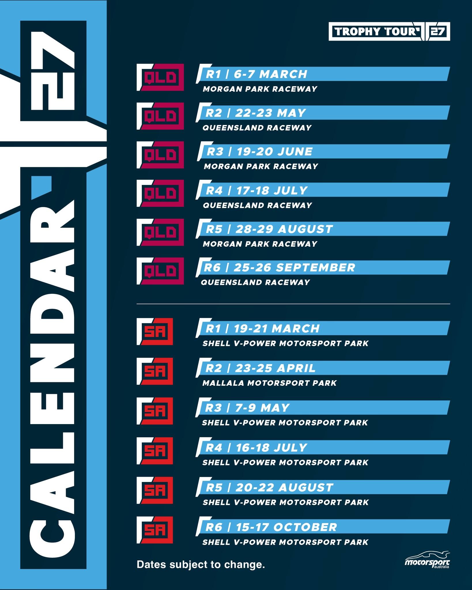 Trophy Tour - QLD Round 1 — track day in Brisbane, QLD on Saturday 6 March 2027