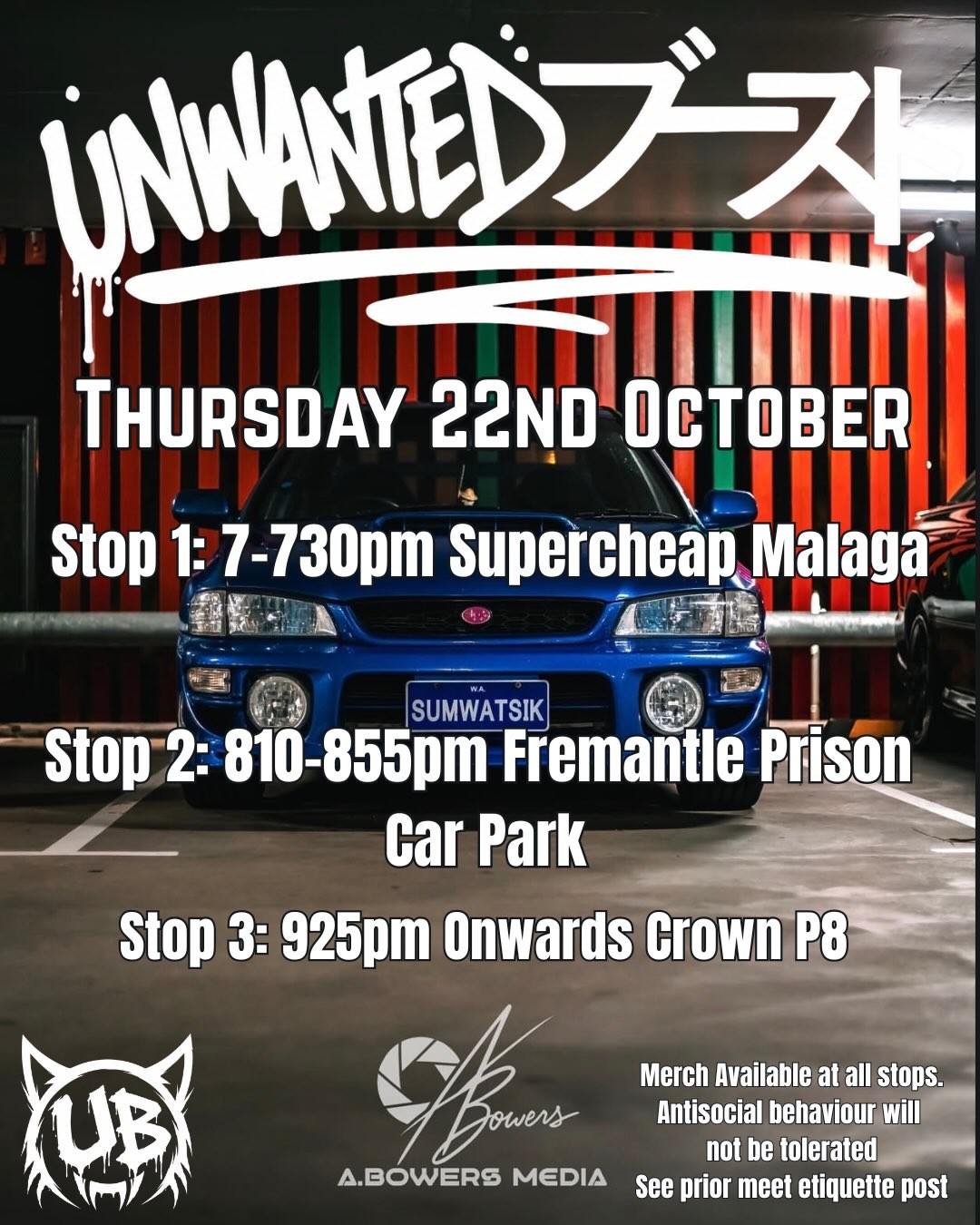 Unwanted Boost Cruise — JDM car meet in Perth, WA on Thursday 22 October 2026