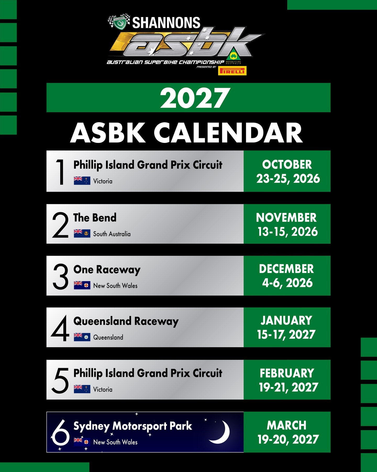 ASBK Round 1 - Phillip Island Grand Prix Circuit — spectator event in Melbourne, VIC on Friday 23 October 2026