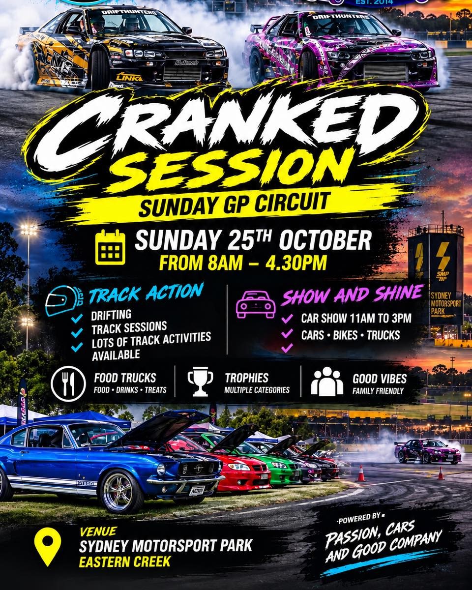 Cranked Session — Classic/JDM spectator event in Sydney, NSW on Sunday 25 October 2026