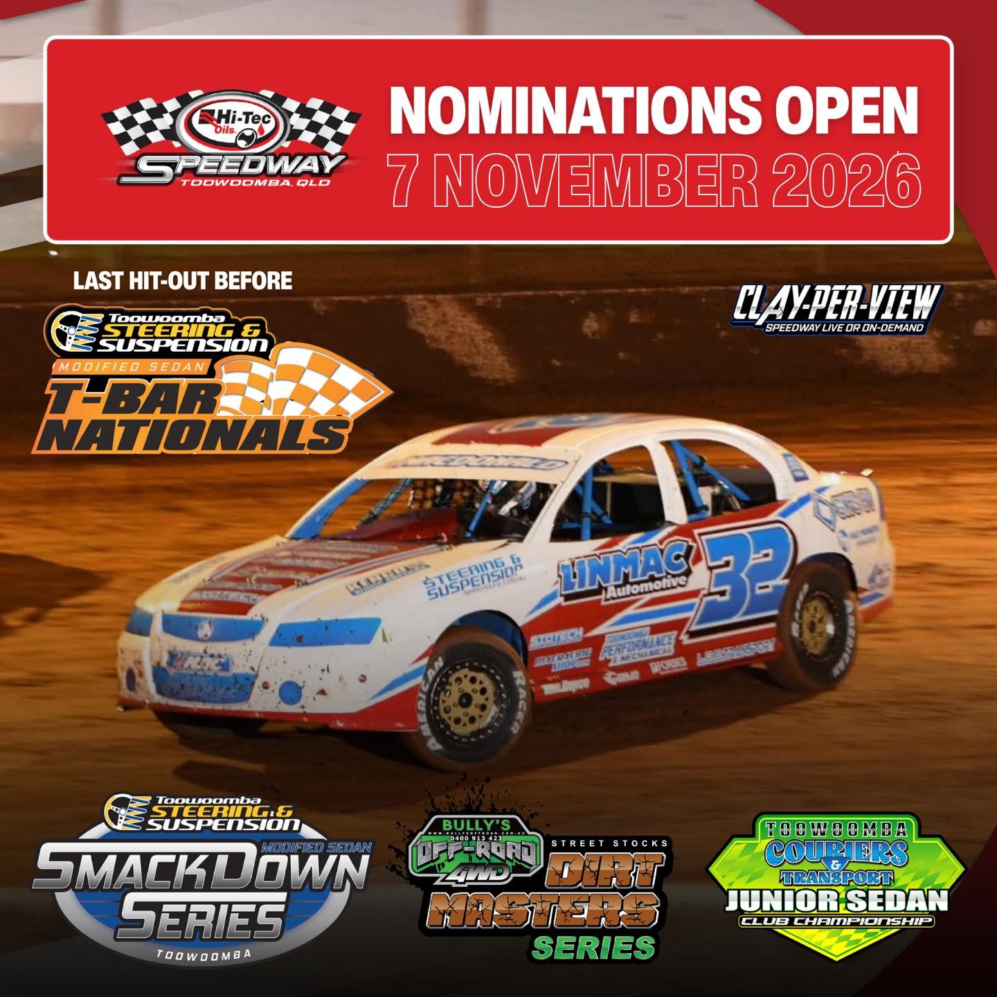 Hi-Tec Oils Speedway Sedan Racing — Muscle spectator event in Toowoomba, QLD on Saturday 7 November 2026