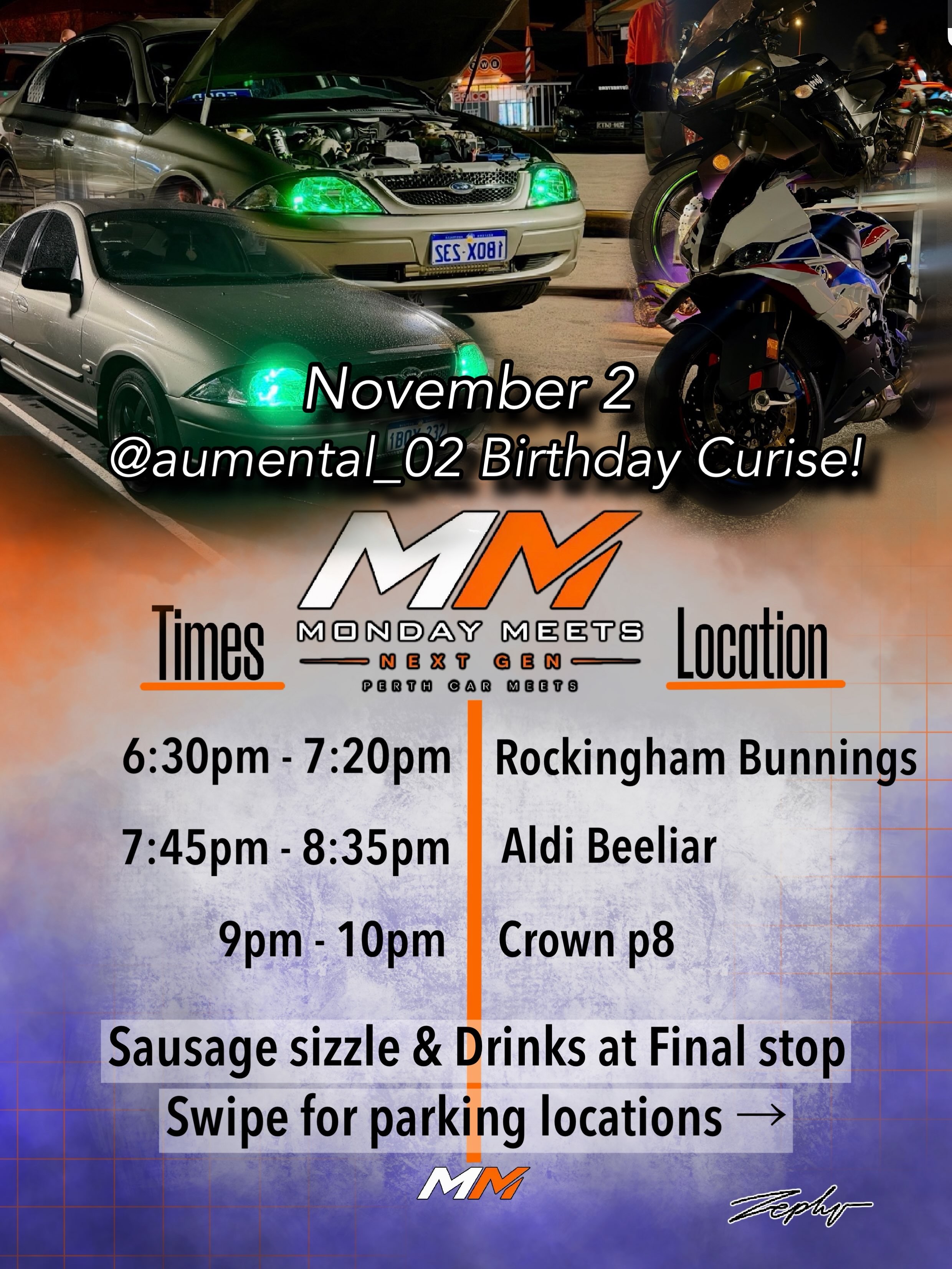 Monday Meets Next Gen Birthday Cruise — Muscle car meet in Perth, WA on Monday 2 November 2026