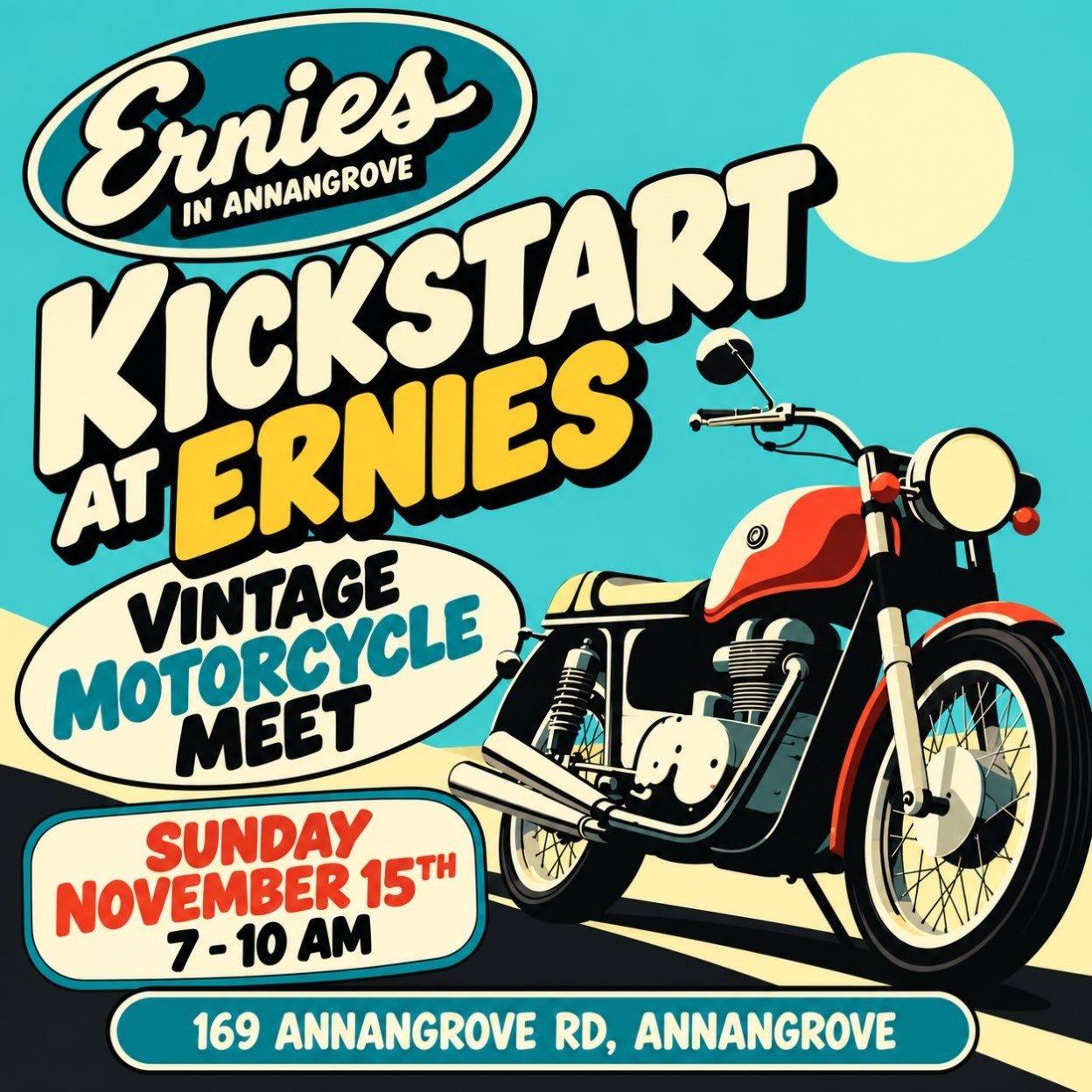 Kickstart at Ernies — Motorbike car meet in Sydney, NSW on Sunday 15 November 2026