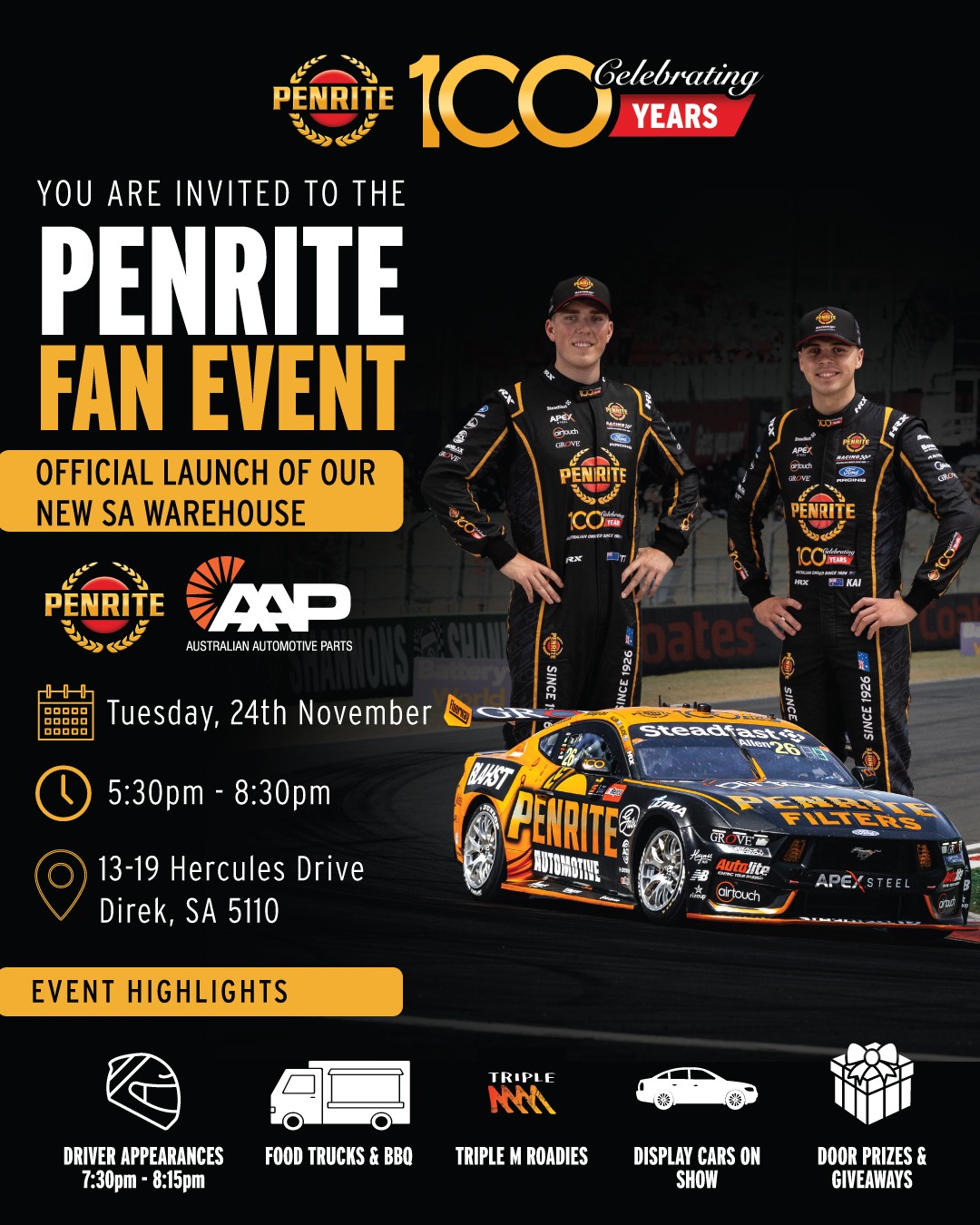 Penrite Fan Event — car meet in Adelaide, SA on Tuesday 24 November 2026