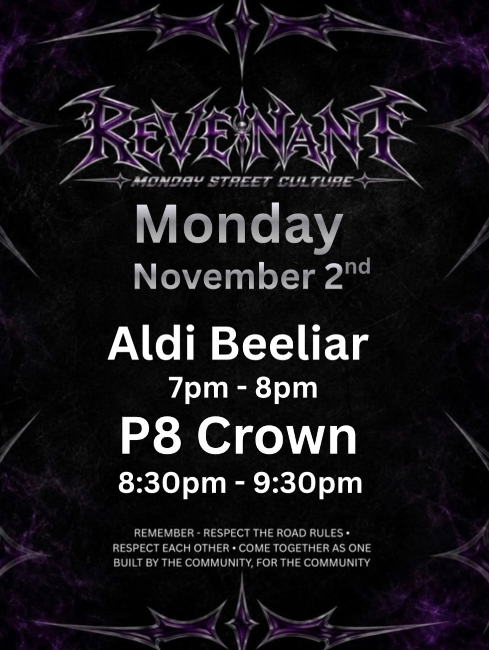 Revenant Monday Street Culture — Stance car meet in Perth, WA on Monday 2 November 2026
