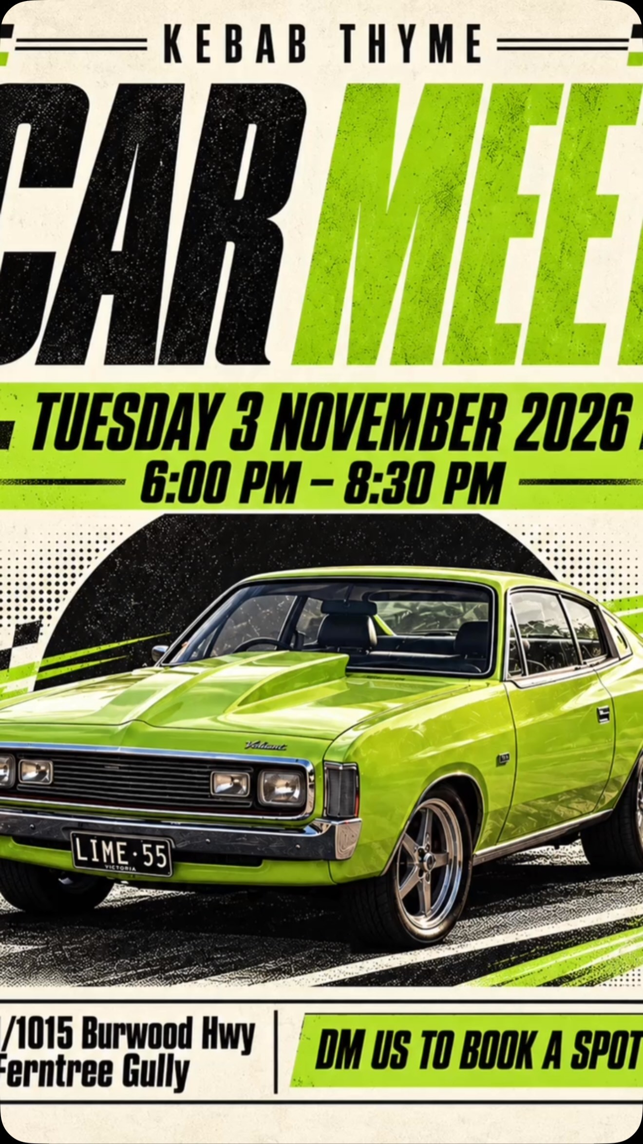 Kebab Thyme Car Meet — JDM/Muscle car meet in Melbourne, VIC on Tuesday 3 November 2026