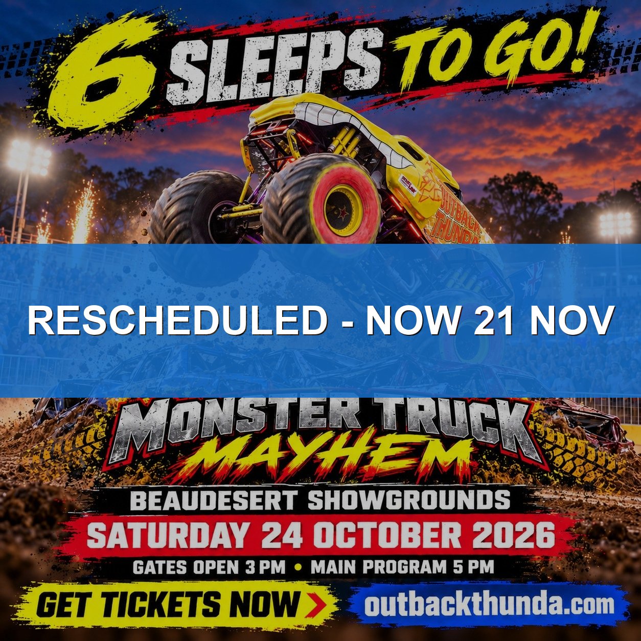Monster Truck Mayhem — 4x4 spectator event in Brisbane, QLD on Saturday 24 October 2026