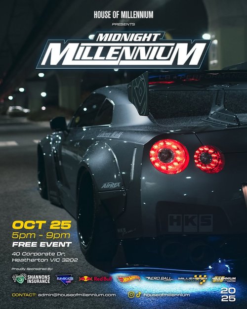 Midnight Millennium — car meet in Melbourne, VIC on Saturday 25 October 2025