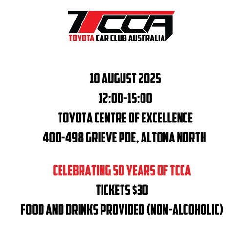 Celebrating 50 Years of TCCA — car meet in Melbourne, VIC on Sunday 10 August 2025