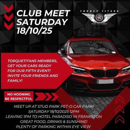 Club Meet — car meet in Melbourne, VIC on Saturday 18 October 2025