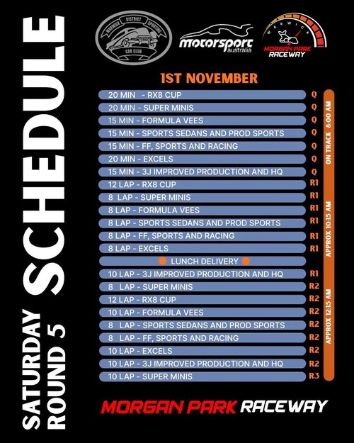 Saturday Round 5 — track day in Toowoomba, QLD on Saturday 1 November 2025