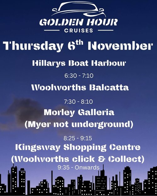 Thursday Night Cruise — car meet in Perth, WA on Thursday 6 November 2025