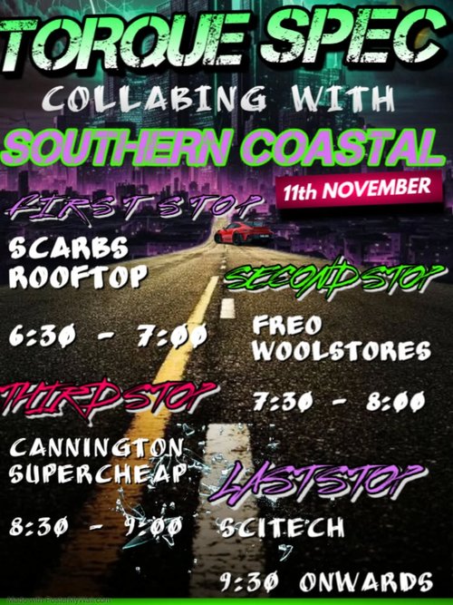 Torque Spec Collabing with Southern Coastal — car meet in Perth, WA on Tuesday 11 November 2025