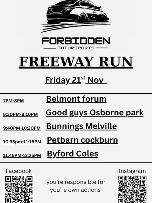 Freeway Run — car meet in Perth, WA on Friday 21 November 2025