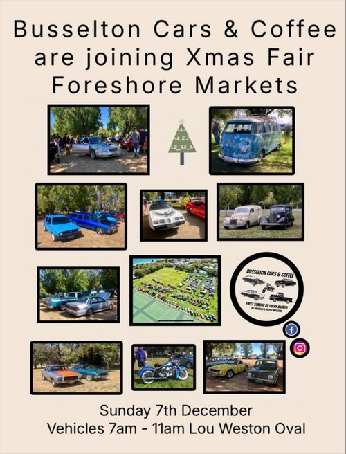 Busselton Cars & Coffee joining Xmas Fair Foreshore Markets — car meet in Perth, WA on Sunday 7 December 2025