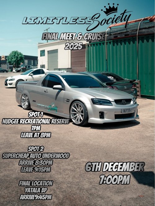 Final Meet & Cruise 2025 — car meet in Brisbane, QLD on Saturday 6 December 2025