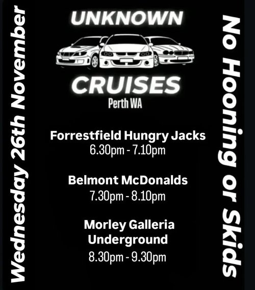 Unknown Cruises 1 Year Anniversary — car meet in Perth, WA on Wednesday 26 November 2025