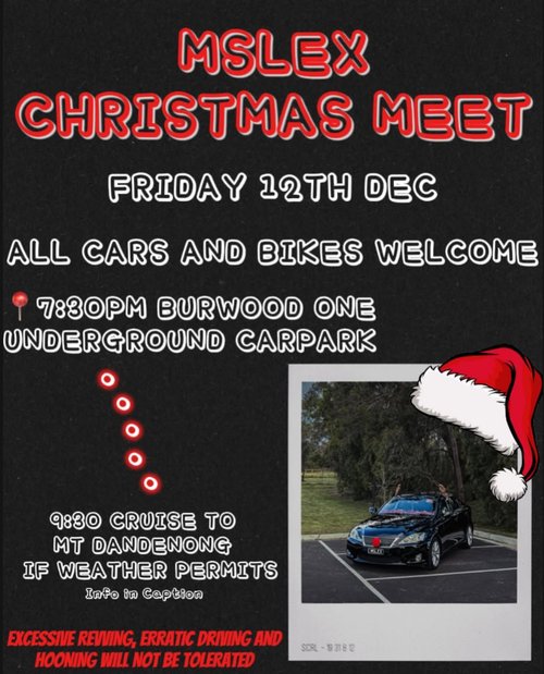 MSLEX Christmas Meet — car meet in Melbourne, VIC on Friday 12 December 2025