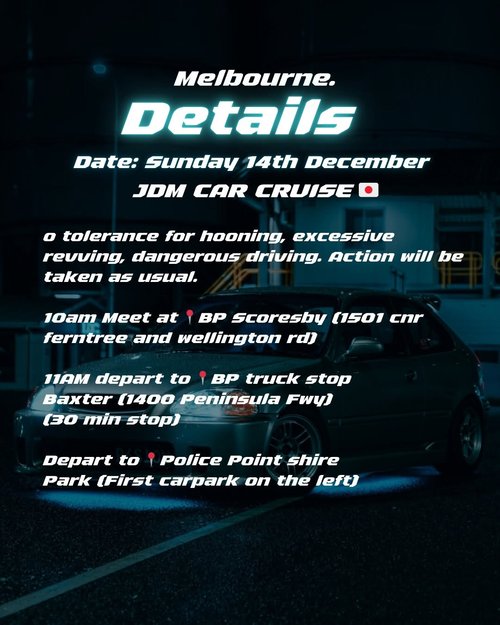 Melbourne JDM Car Cruise — car meet in Melbourne, VIC on Sunday 14 December 2025