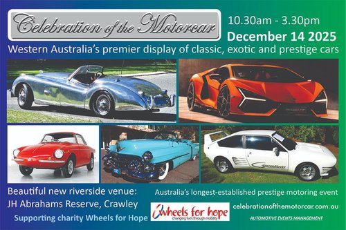 Celebration of the Motorcar — car meet in Perth, WA on Sunday 14 December 2025