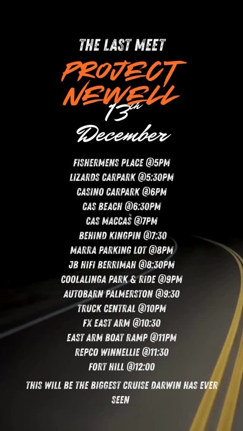 Project Newell Final Meet — car meet in Darwin, NT on Saturday 13 December 2025