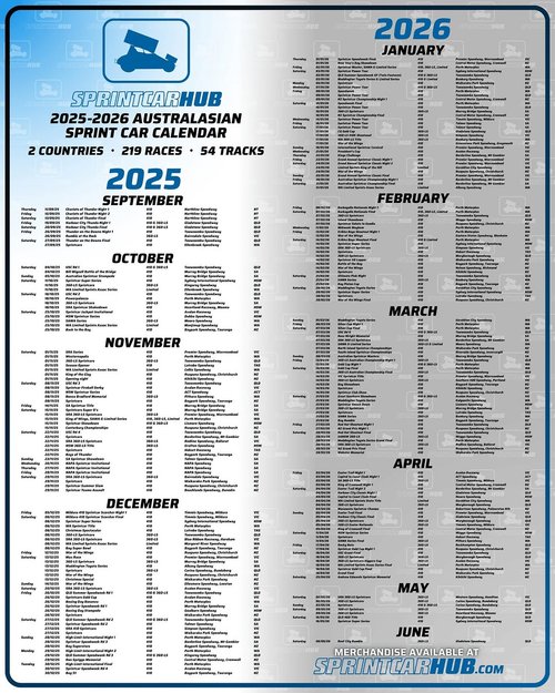 2025-2026 Australasian Sprint Car Calendar — spectator event in International on Thursday 11 September 2025