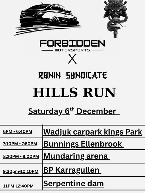 Hills Run — car meet in Perth, WA on Saturday 6 December 2025