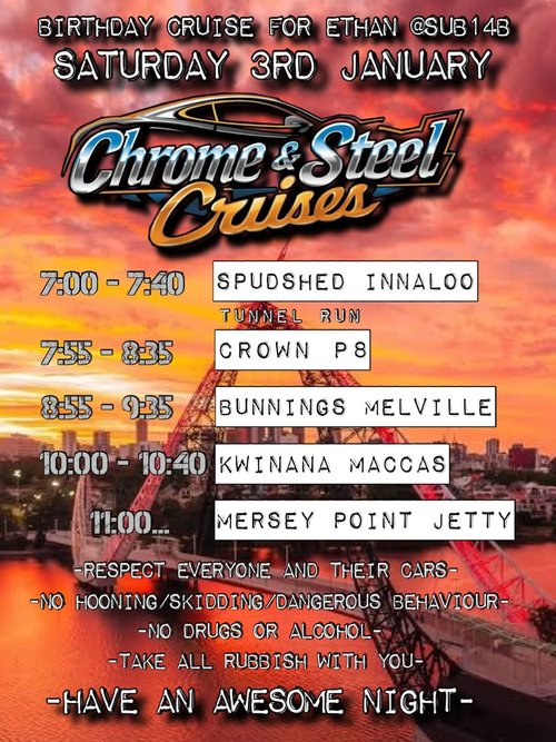 Birthday Cruise for Ethan @sub1b4 — Classic/Muscle car meet in Perth, WA on Saturday 3 January 2026