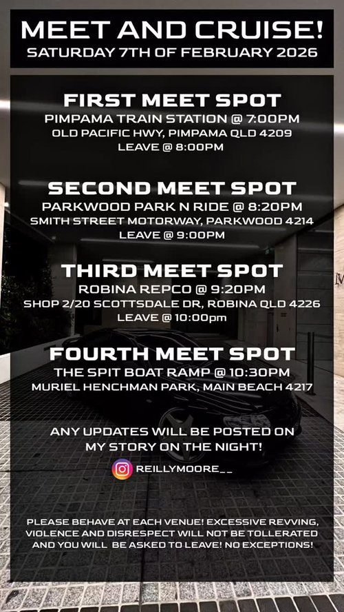 Meet and Cruise — car meet in Gold Coast, QLD on Saturday 7 February 2026