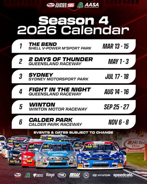 Hi-Tec Oils Super Series - Season 4 2026 Calendar — car meet in Melbourne, VIC on Friday 13 March 2026