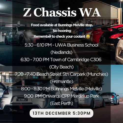 Z Chassis WA Cruise — JDM car meet in Perth, WA on Saturday 13 December 2025