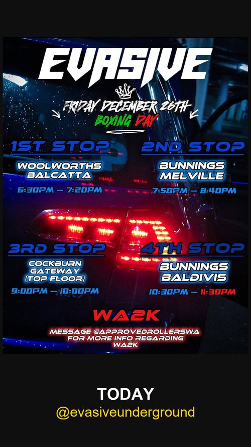 Evasive Boxing Day Cruise — car meet in Perth, WA on Friday 26 December 2025