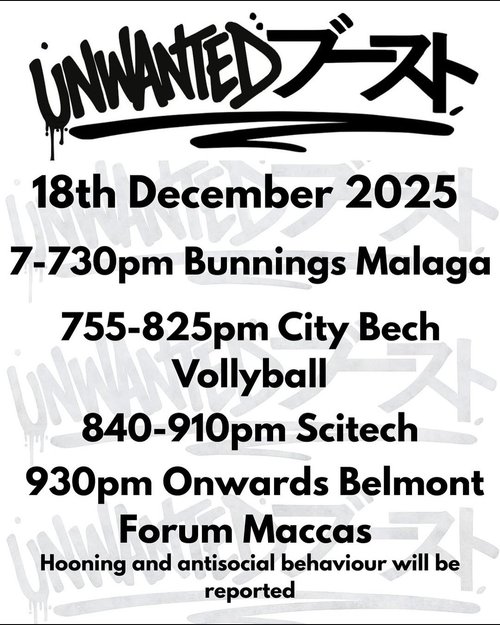 Unwanted Boost Cruise — car meet in Perth, WA on Thursday 18 December 2025