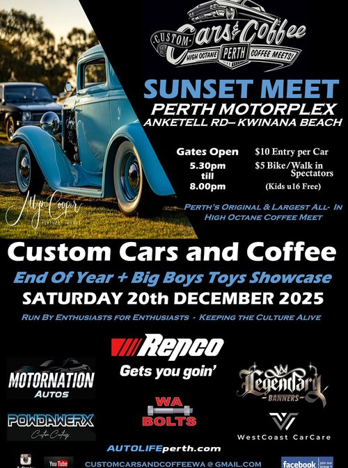 Sunset Meet: End Of Year + Big Boys Toys Showcase — car meet in Perth, WA on Saturday 20 December 2025