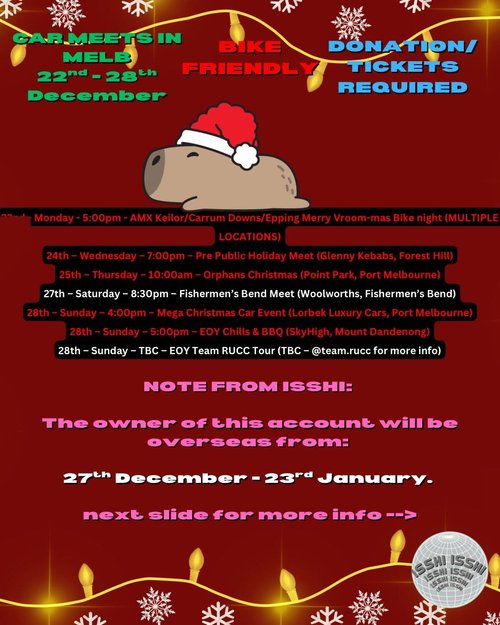 Car Meets in Melb (22nd - 28th December) — car meet in Melbourne, VIC on Monday 22 December 2025