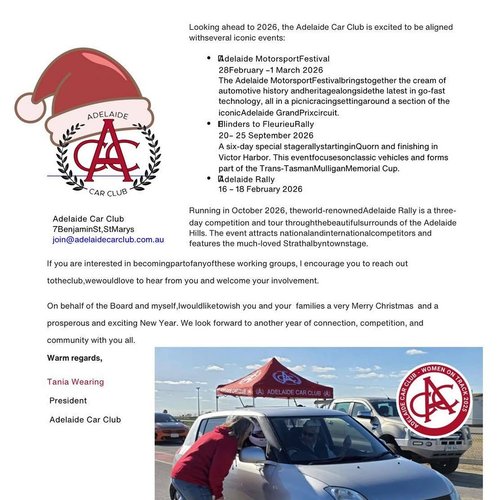 Adelaide Car Club 2026 Major Events Announcement — spectator event in Adelaide, SA on Monday 16 February 2026