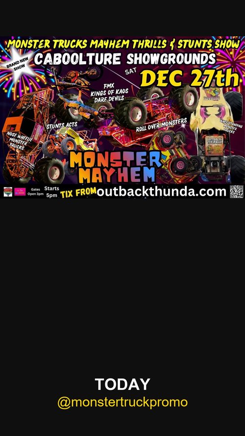 Monster Trucks Mayhem Thrills & Stunts Show — spectator event in Brisbane, QLD on Saturday 27 December 2025