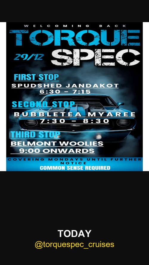 Welcoming Back Torque Spec — car meet in Perth, WA on Monday 29 December 2025